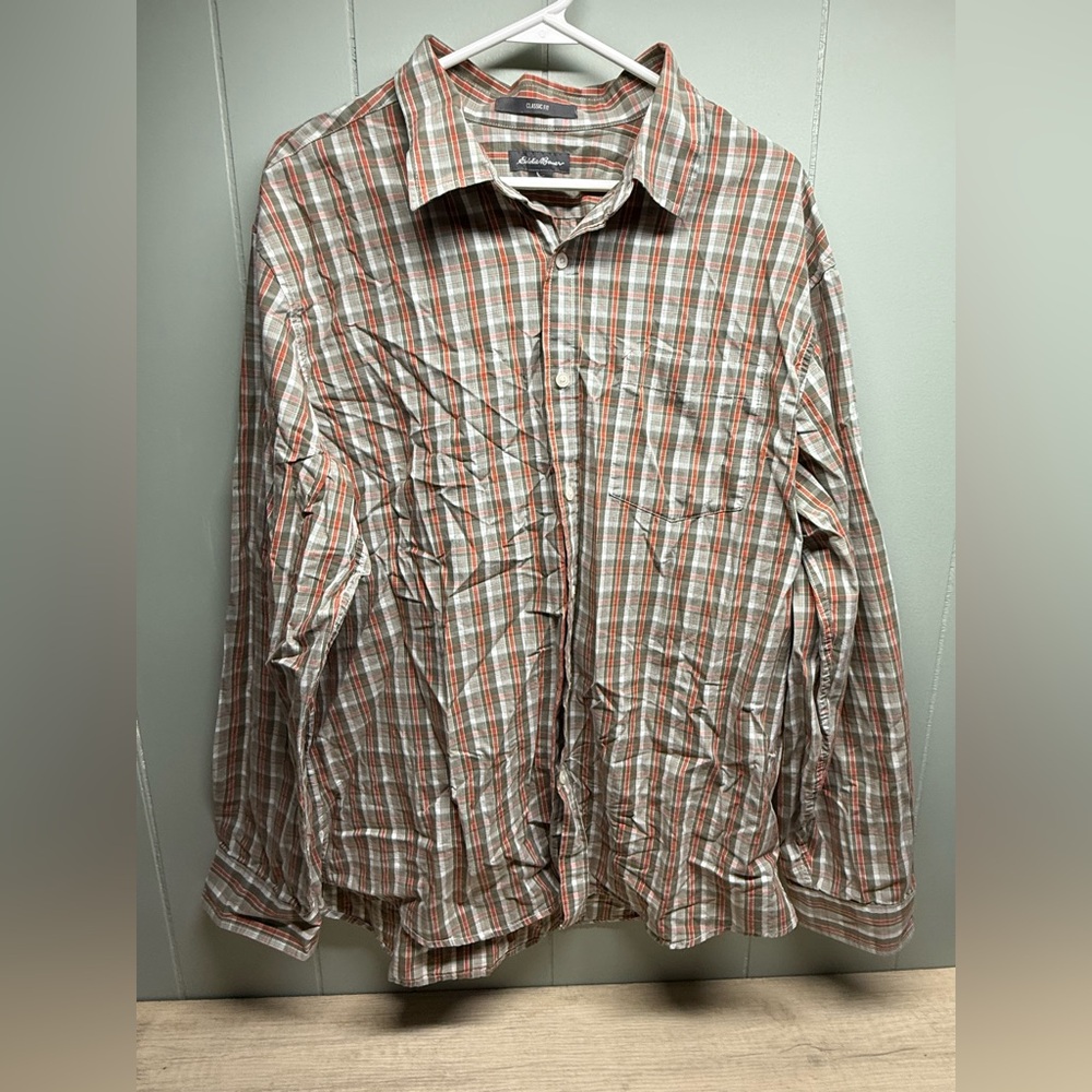 Eddie Bauer Men's Plaid Shirt in Orange and Tan